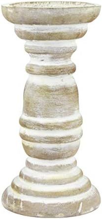 Stonebriar Decorative Worn White Wooden Pillar Candle Holder, Coastal Home Decor, Ocean Inspired ... | Amazon (US)