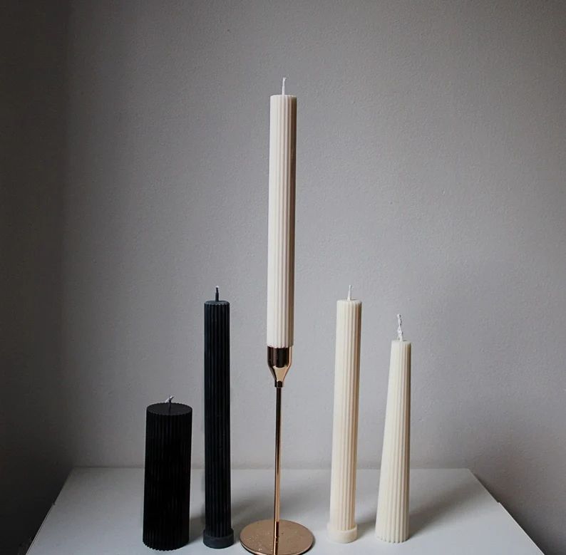 Shaped Candle, Ribbed Candle, Soy Pillar Candle Aesthetic Candle, Striped Candle, Wedding, Candle... | Etsy (US)
