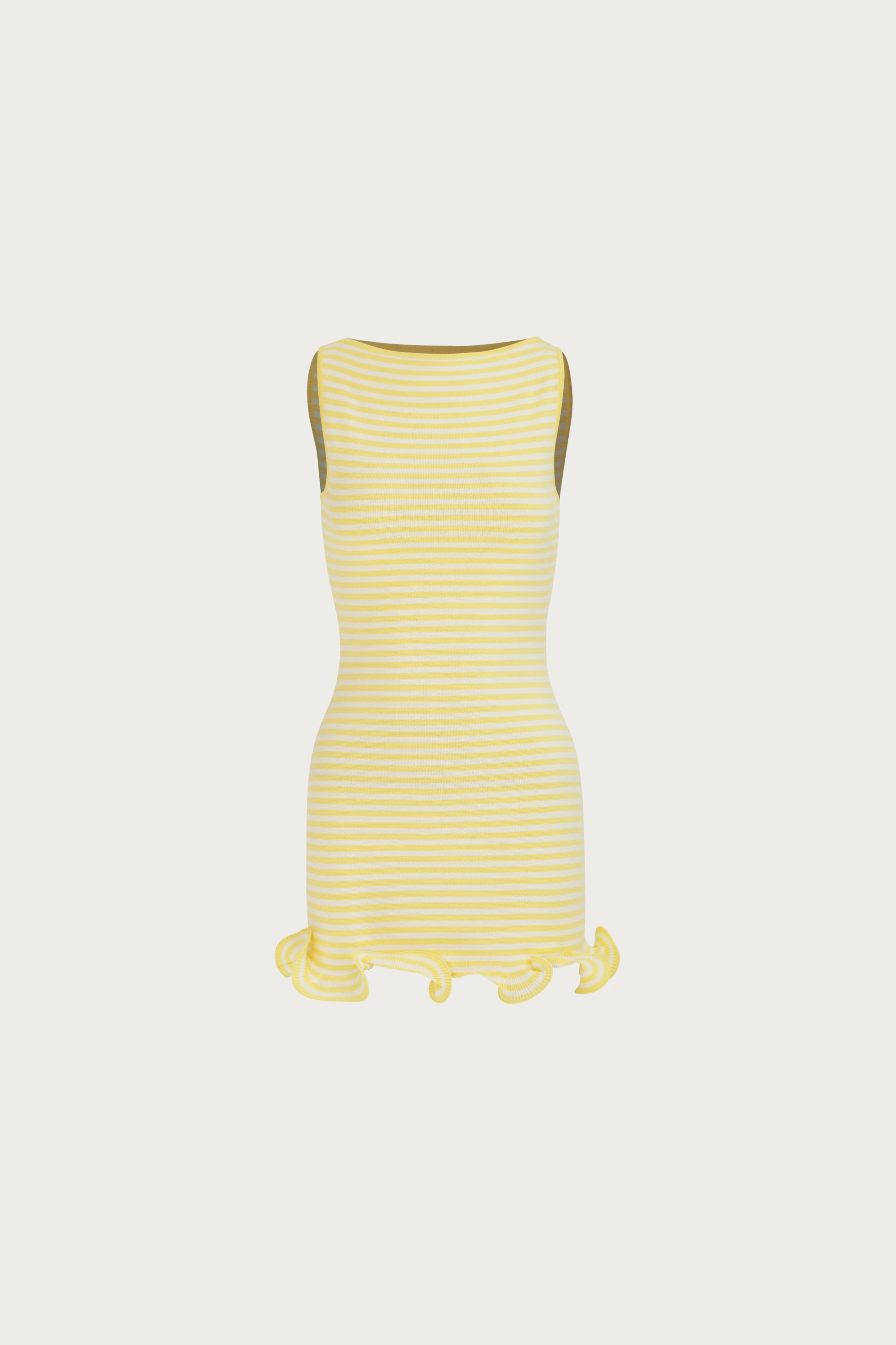 Ruffle Hem Tank Mini Dress (Butter Yellow Stripe) | SAME
