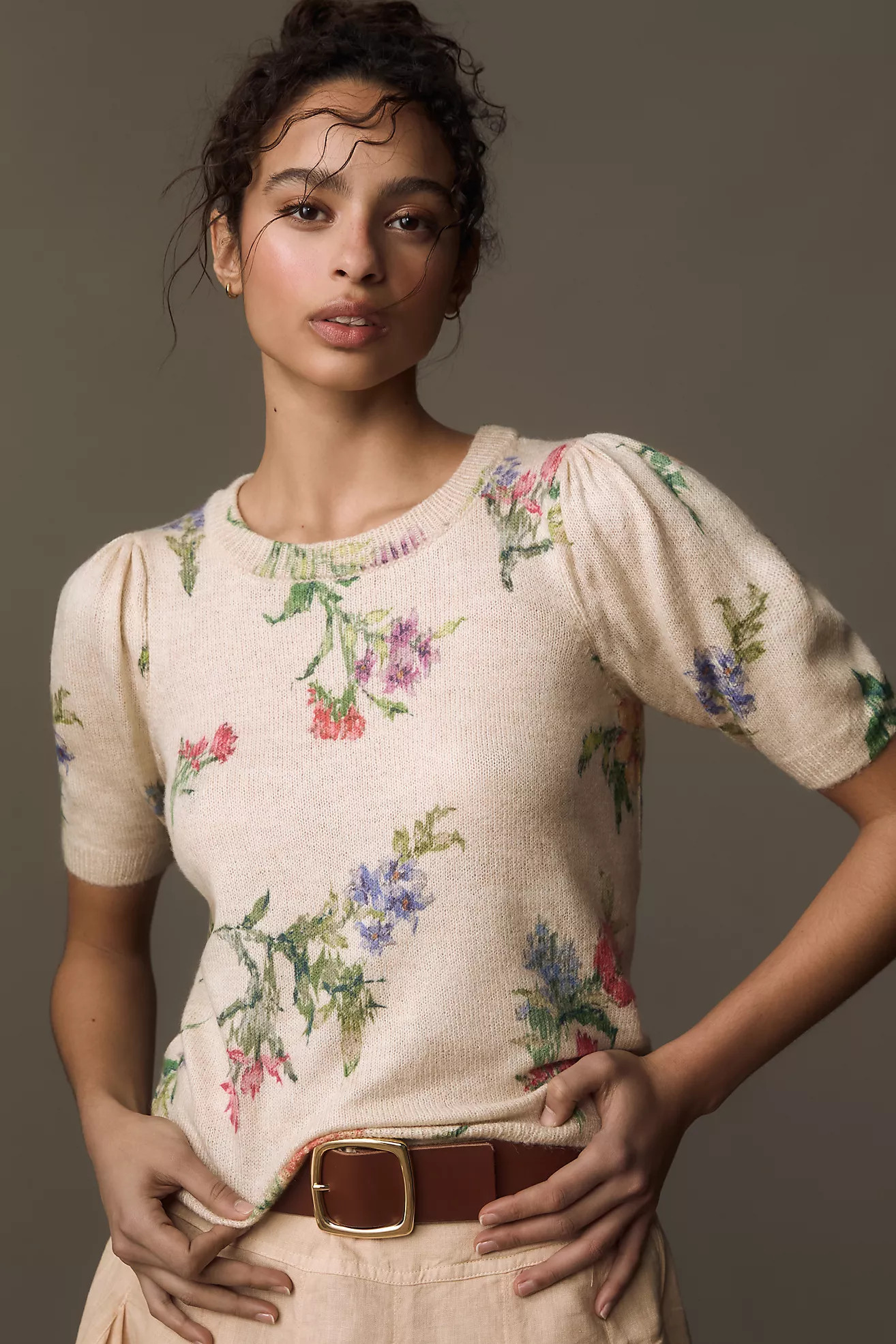 By Anthropologie Short-Sleeve Printed Sweater | Anthropologie (US)