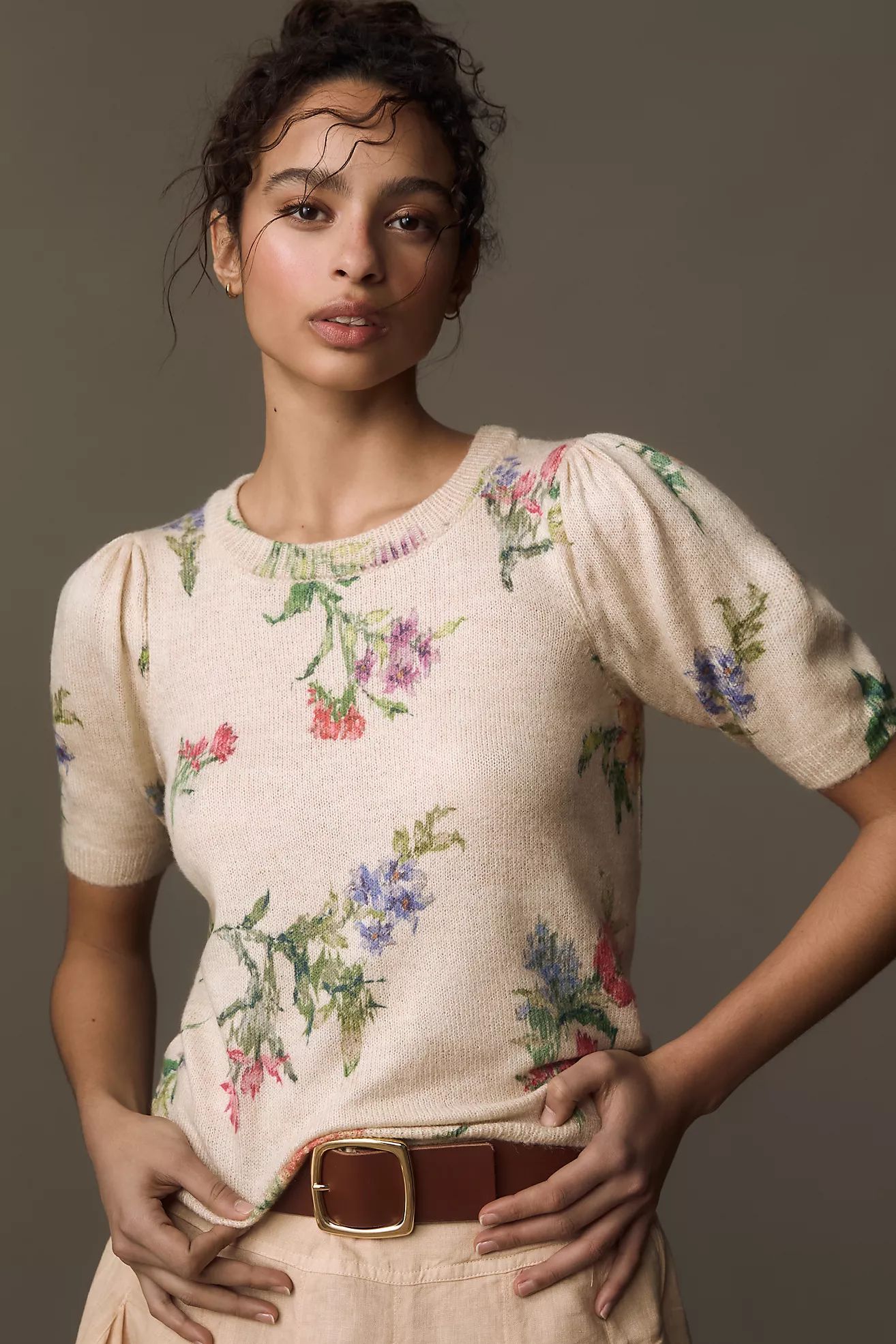 The Mollie Short-Sleeve Printed Sweater by Anthropologie | Anthropologie (US)