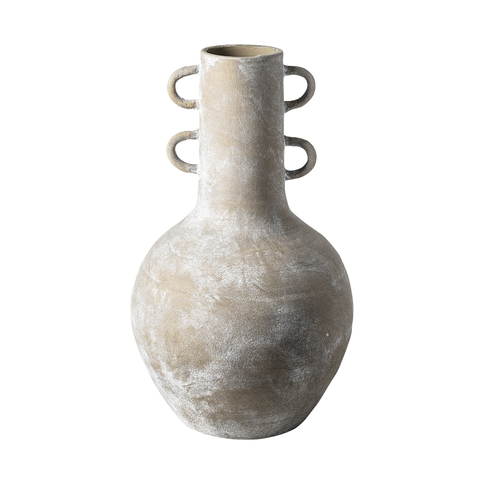 Rustic Whitewash Brown Double Handle Ceramic Vase - 11" W x 19" H x 11" D - 11" W x 19" H x 11" D... | Overstock