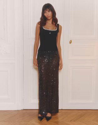 4th & Reckless sheer sequin maxi skirt in black | ASOS (Global)