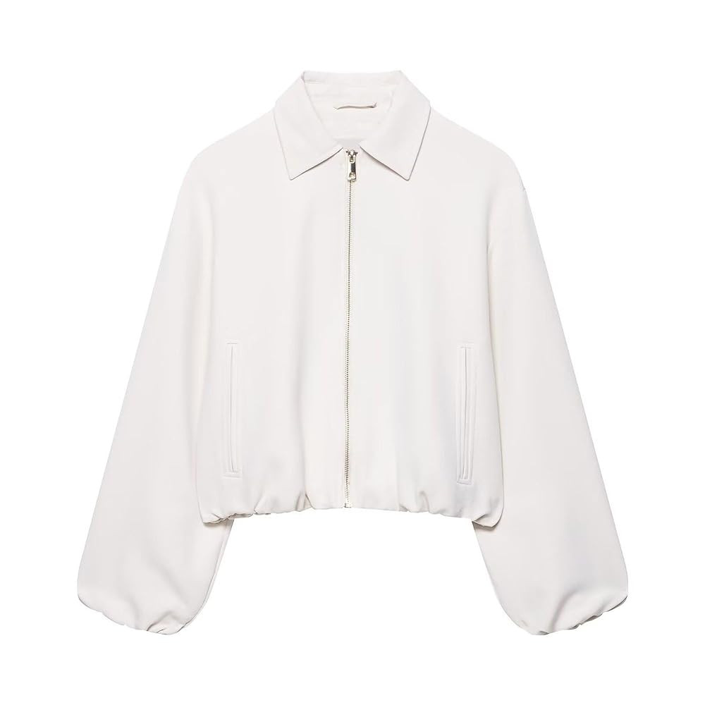 Xunger Women’s Cropped Bomber Jacket Puffed Sleeves Zip Up Trendy Casual Streetwear Outerwear w... | Amazon (US)