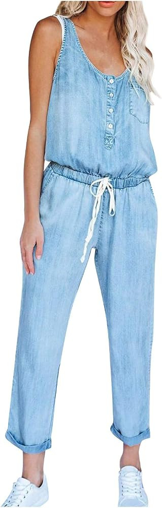 Jumpsuits for Women Spaghetti Strap Plus Size Jumpsuit Casual Loose One Piece Rompers Playsuit wi... | Amazon (US)