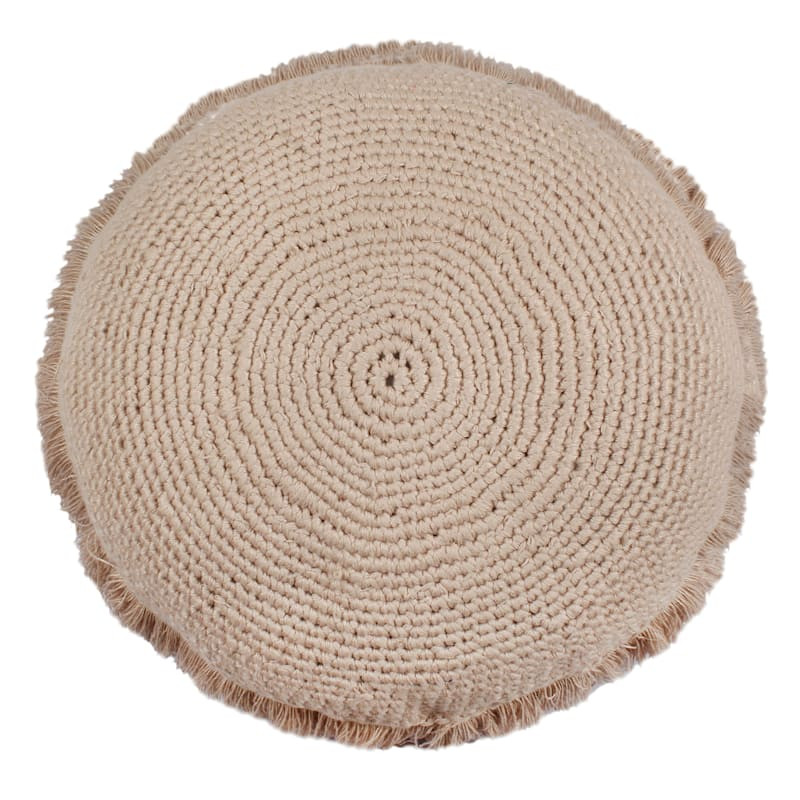 Brown Knitted Round Throw Pillow with Fringe, 16" | At Home