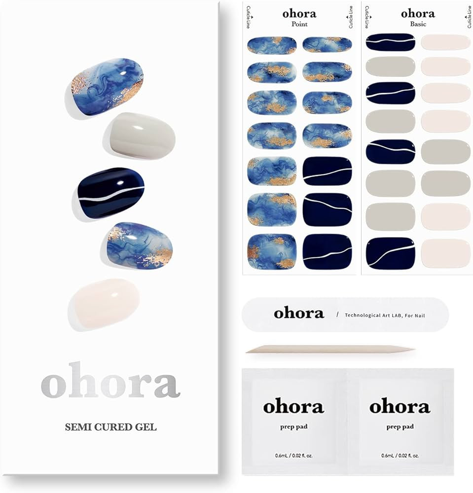 ohora Semi Cured Gel Nail Strips (N Mirinae) - Blue/Dark, Patterned, Works with UV/LED Lamps, Sal... | Amazon (US)