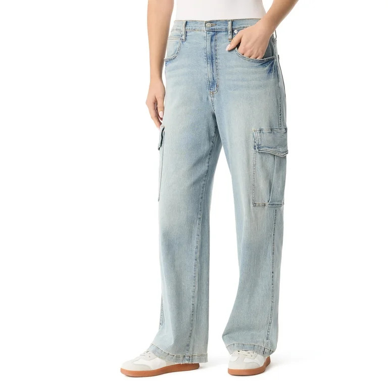 Jessica Simpson Women's Cargo Wide Leg High Rise Jeans, Sizes 2-16 | Walmart (US)