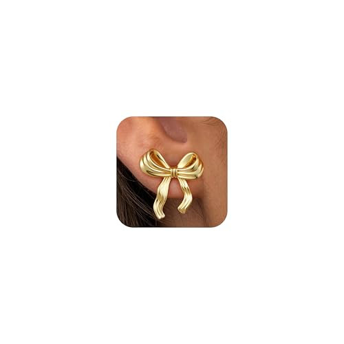 JIAOGE Gold Studs Earrings for Women - Bow Earrings Stud Earrings for Women Jewelry Gold Earring Big Bow Hypoallergenic Earrings for Girls Gifts for Girls Stuff Birthday Gifts for Women | Amazon (US)