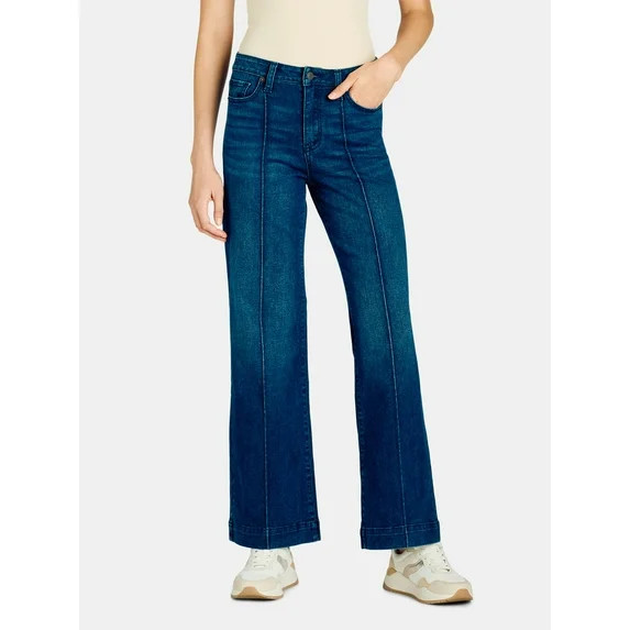 Time and Tru Women's Wide Leg Jeans with Seam Details, Available in Regular, Short, Long Inseams,... | Walmart (US)