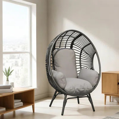 Oversized Wicker Egg Chair Outdoor, Pe Rattan Chair With 8 Inch Cushion, Patio Lounge Chairs For Indoor Outdoor, 500lb Capacity | Wayfair North America