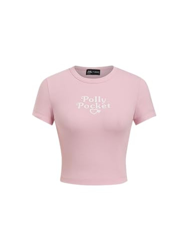 CIDER X Polly Pocket –Women's Y2K Cropped T - Shirt Polly Pocket Graphic Pink Tee Trendy Short ... | Amazon (US)