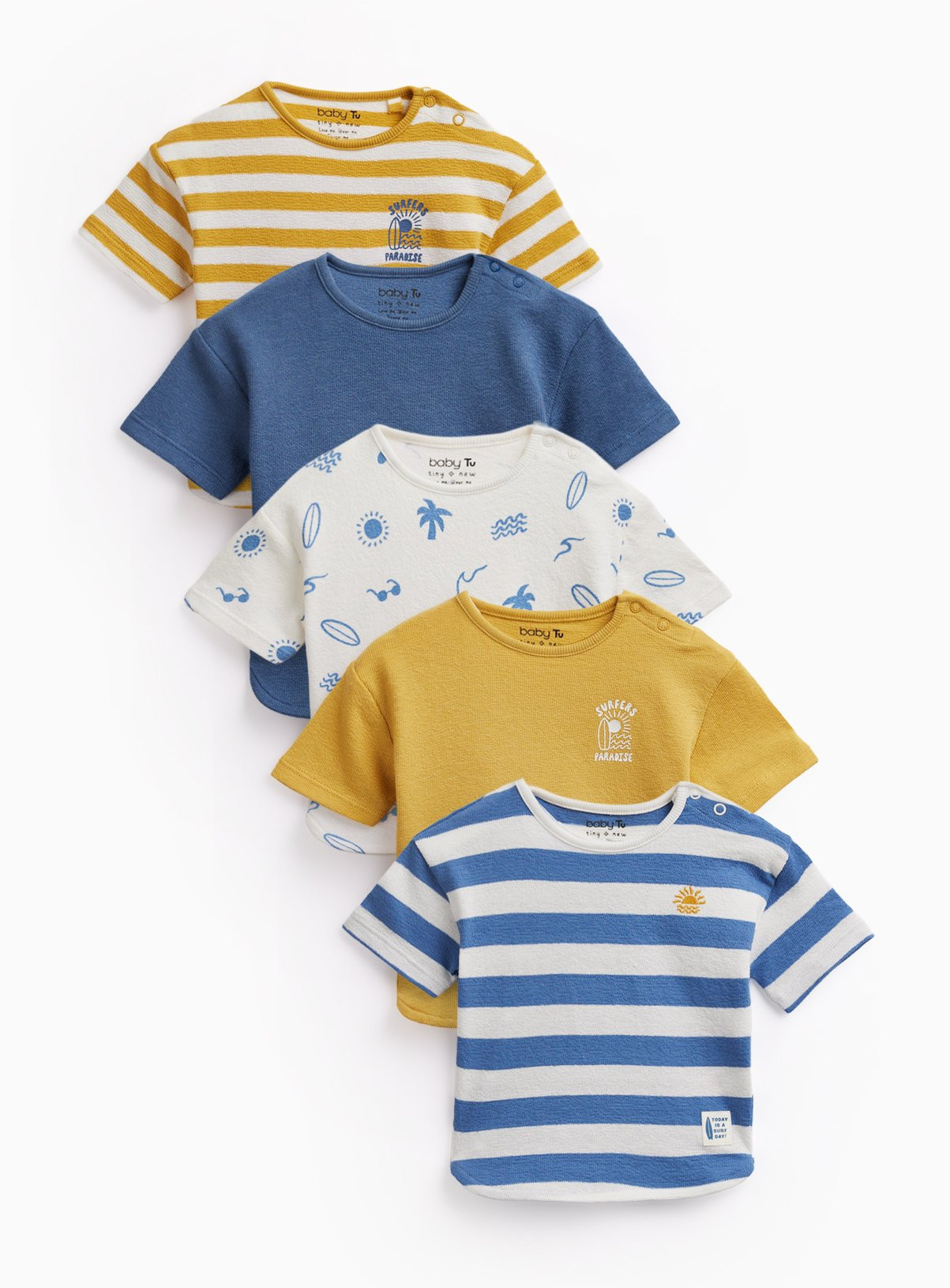 Blue & Yellow T-Shirts 5 Pack Up to 3 mths | Tu Clothing