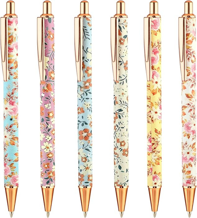 6pcs Floral Art Ballpoint Pens, 1.0mm Fashionable Retractable Ballpoint Pen Black Ballpoint Perso... | Amazon (US)