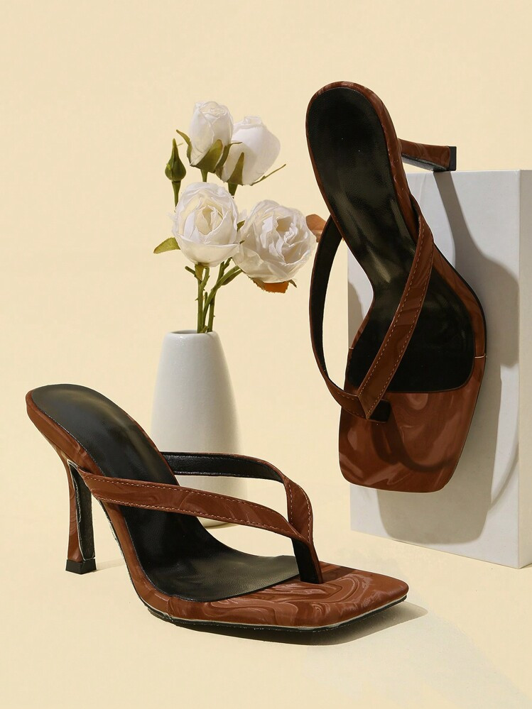 Classic Minimalist Stripe Thong High Heel Sandals For Women | SHEIN