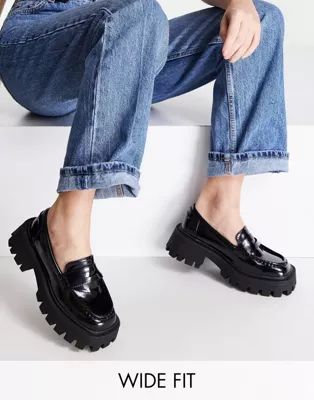 ASOS DESIGN Wide Fit Mulled chunky loafer in black | ASOS (Global)
