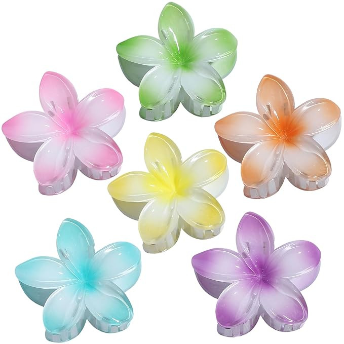 Hawaiian Plumeria Hair Accessories - 6 Pack Large Claw Clips for Thick and Thin Hair, Beach Tropi... | Amazon (US)