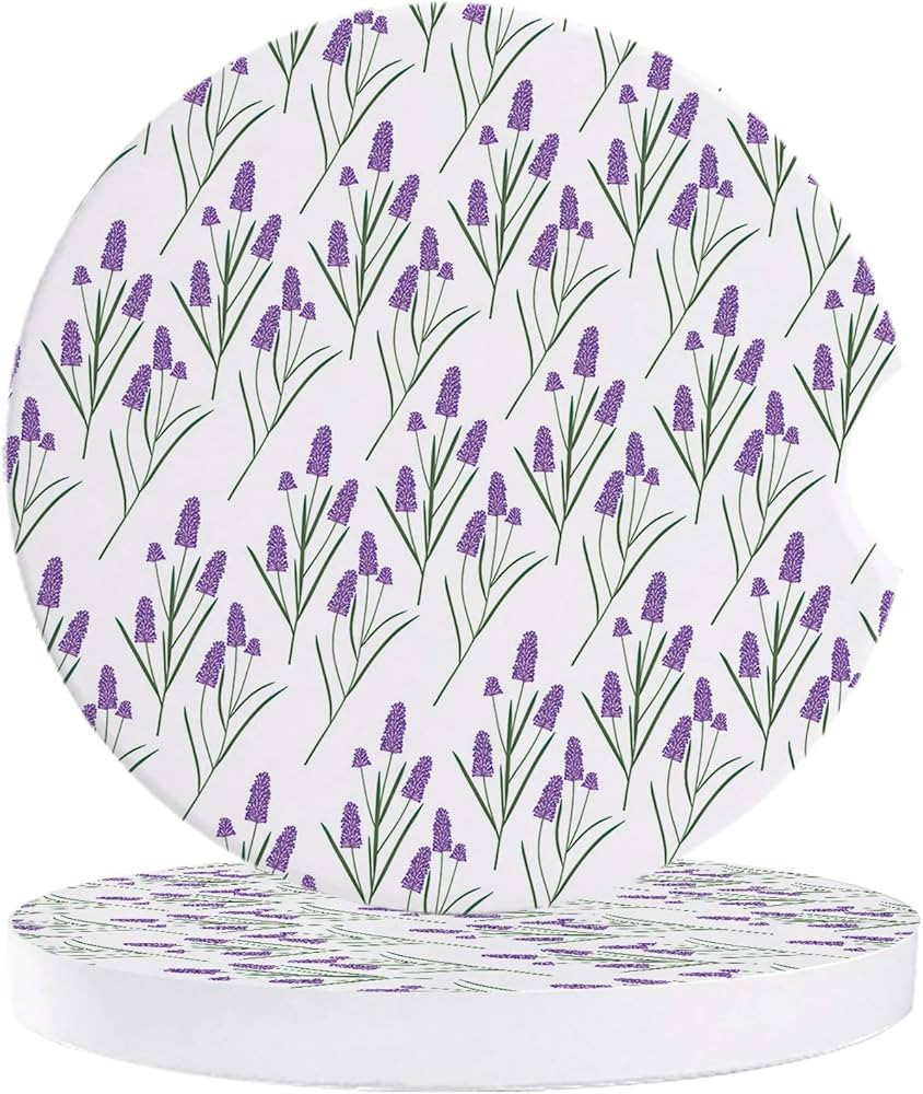 Lavender Floral Purple Contemporary Art Cup Holders Car Coasters for Women/Men - 2 Pack Absorbent... | Amazon (US)