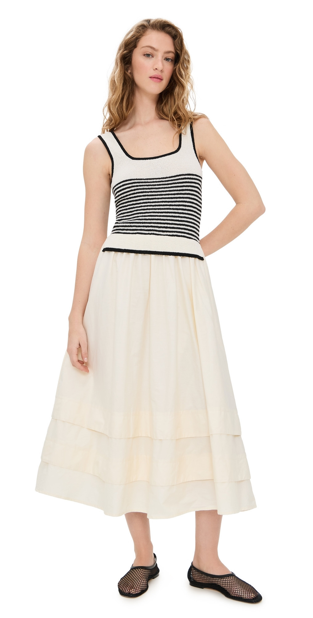 Moon River Striped Knit Top Midi Dress Cream S | Shopbop
