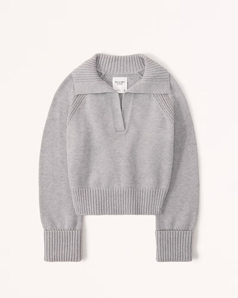 Easy Cotton-Blend Notch-Neck Sweater | Grey Sweater Sweaters | Abercrombie Sweater | Spring Outfits | Abercrombie & Fitch (US)