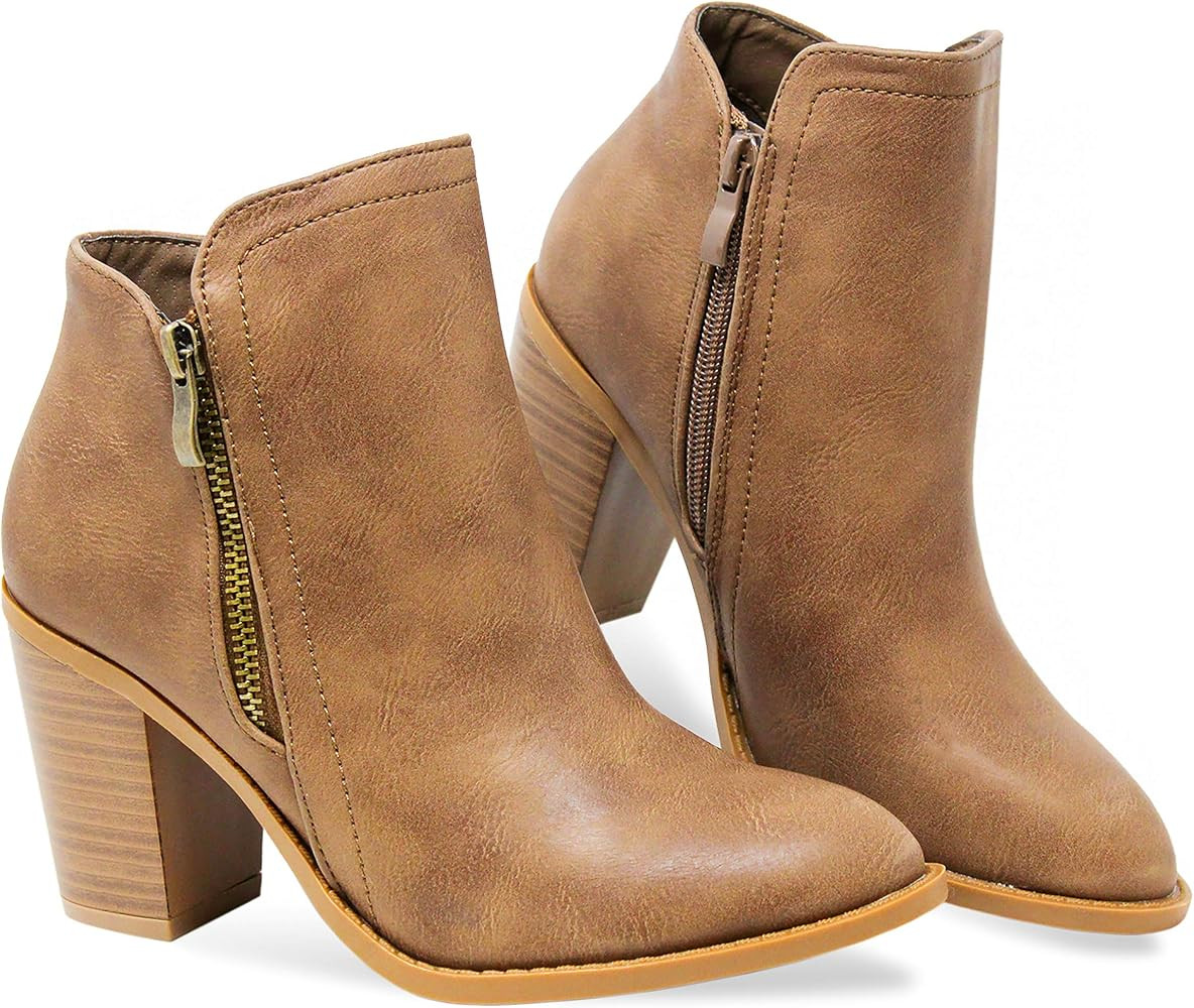 MVE Shoes Women's Side Zip High Stacked Block Heel Ankle Booties | Amazon (US)