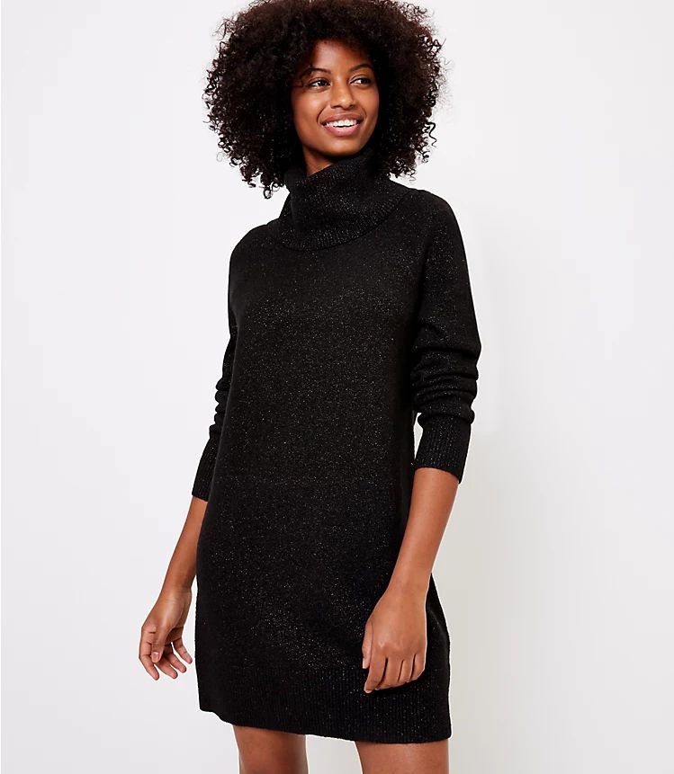 Petite Shimmer Cowl Neck Sweater Dress | LOFT | LOFT