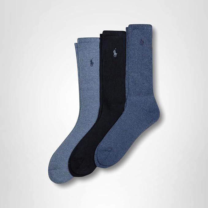 Polo Ralph Lauren Men's Ribbed Casual Crew Socks -3 Pair Pack- Cotton Comfort & Heel-toe Reinforc... | Amazon (US)