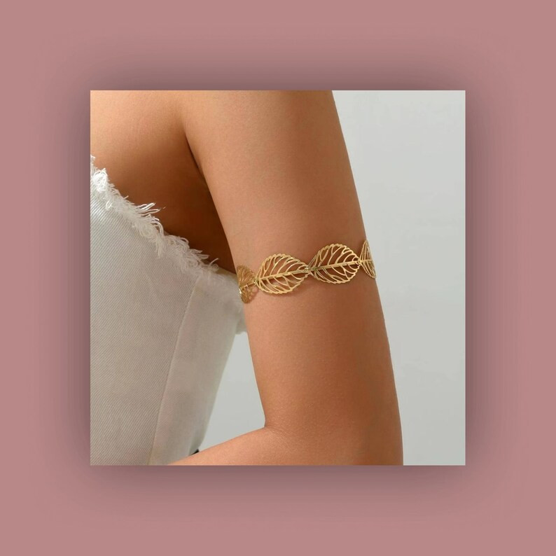 Fashion Arm Jewelry: Minimalist Gold Arm Cuffs With Leaves Accent Unique Gift for Her, Mom, Girlf... | Etsy (US)