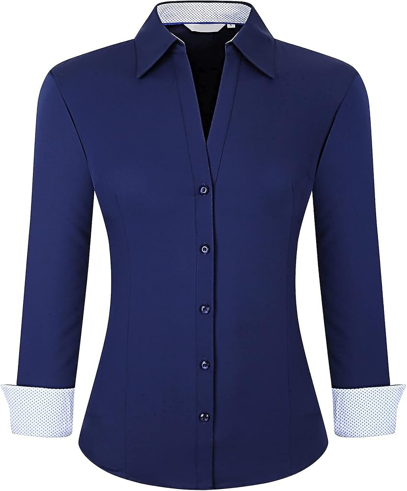 Damipow Womens Dress Shirts Wrinkle Free Button Down Shirt Long Sleeve Blouses for Work Professio... | Amazon (US)