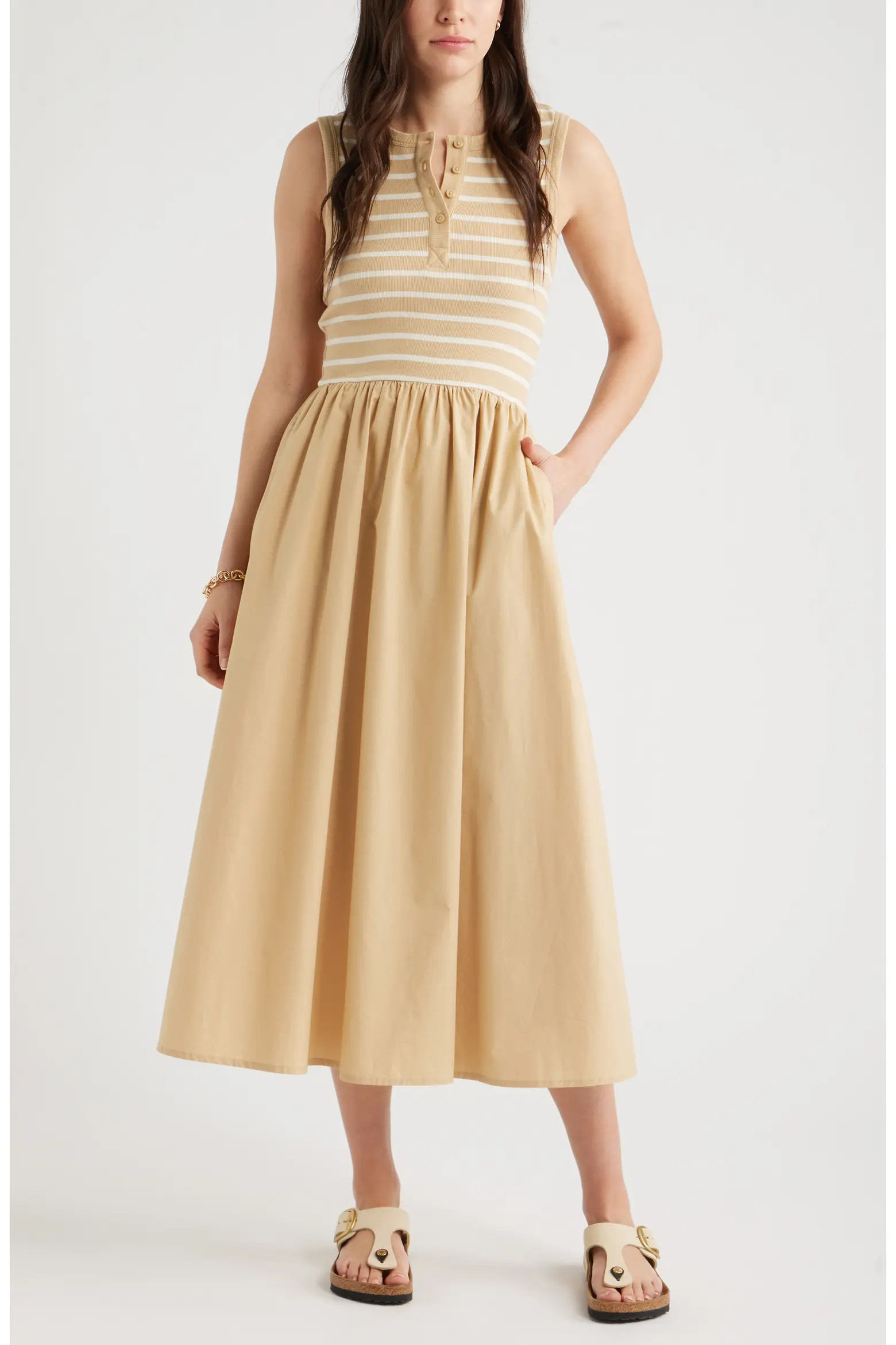 Sleeveless Mixed Media Midi Dress (Women) | Nordstrom | Nordstrom