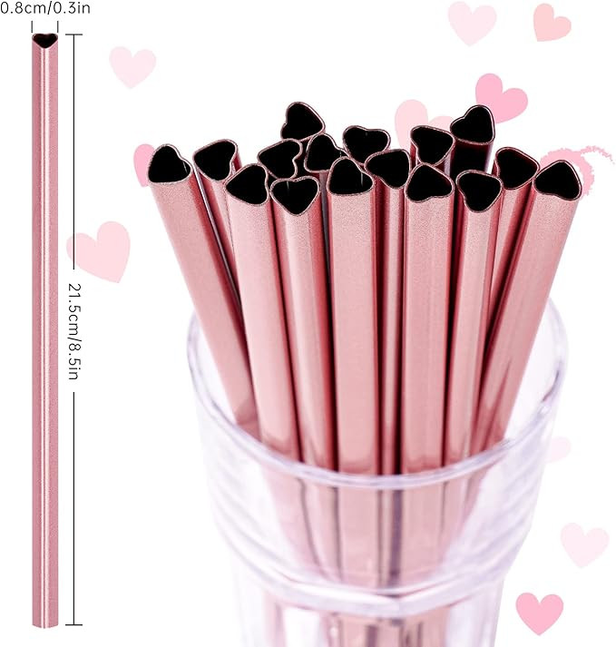 NiHome Reusable Straws 16 Pack, Stainless Steel Drinking Straws, Heart Shaped Metal Straw Bulks w... | Amazon (US)