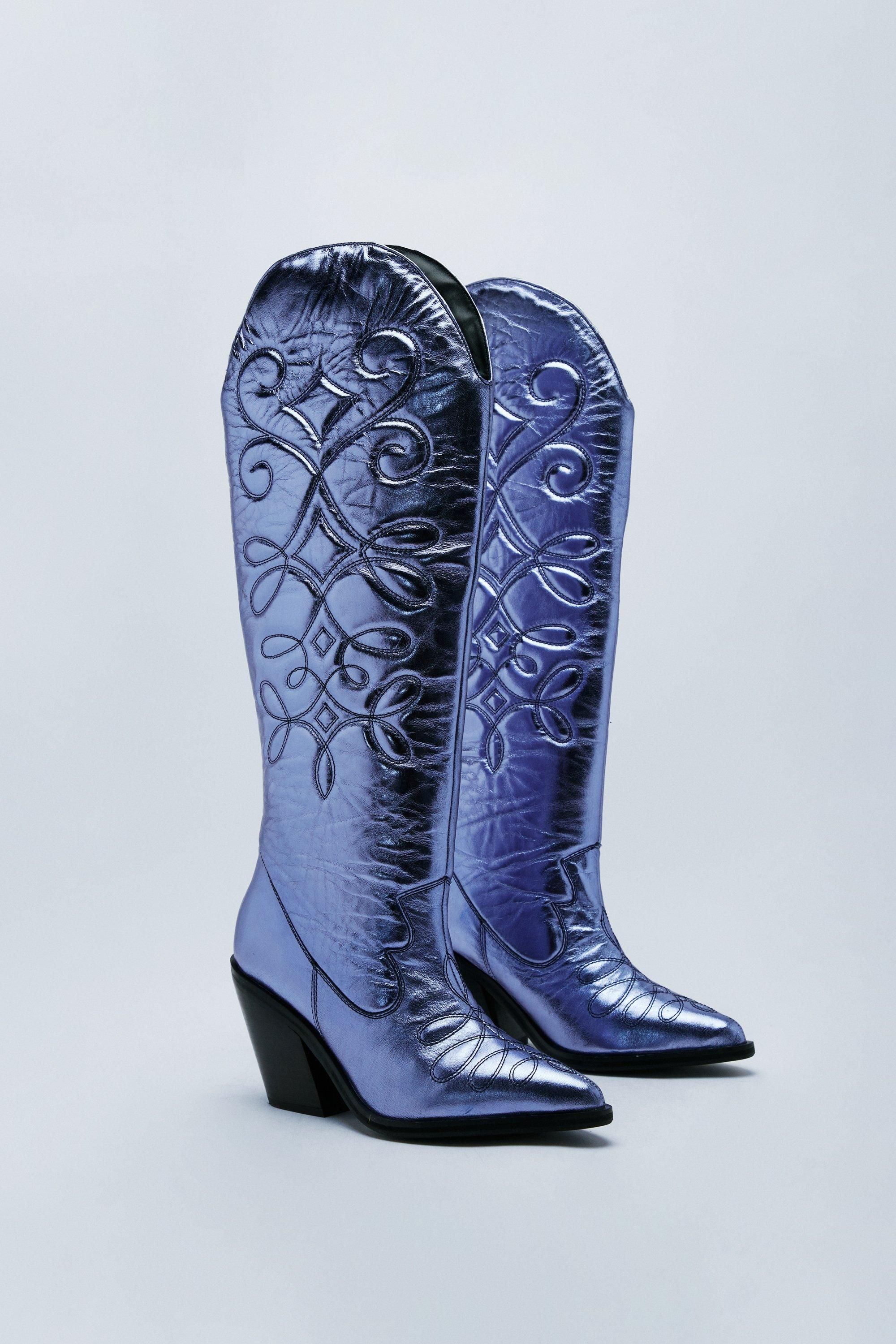 Knee High Cowboy Boots In Metallic Leather | Nasty Gal (US)
