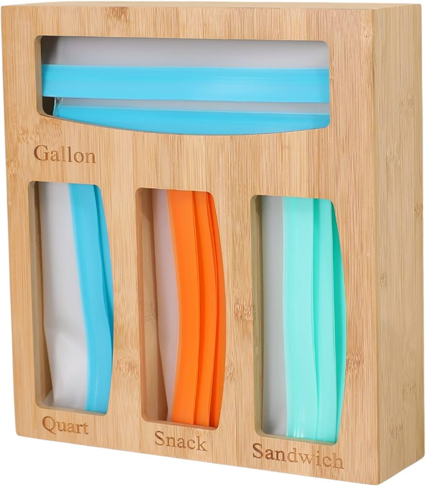 Bamboo Ziplock Bag Storage Organizer for Drawer, Food Storage Bags Organizer Baggie Organizer Hol... | Amazon (US)