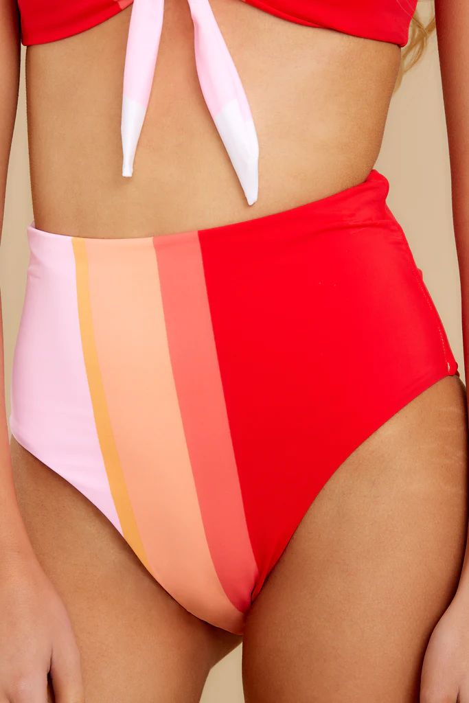 Ready For The Sun Red Multi Stripe Bikini Bottoms | Red Dress 