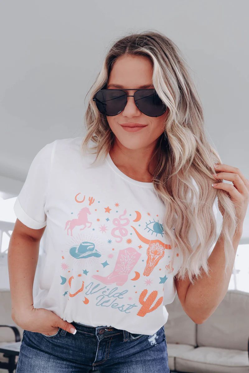 Boho Western Graphic Tee - White S-3X | Whiskey Darling Boutique