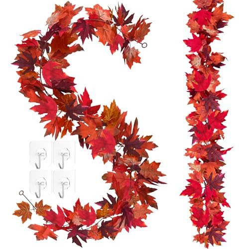 2Pack 11.8FT Fall Maple Leaf Garland for Mantle Thanksgiving Decorations | Amazon (US)