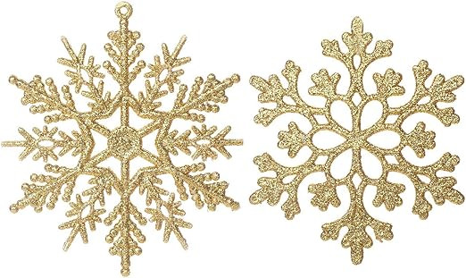Eokeanon 36PCS Plastic Christmas Glitter Snowflake Ornaments Christmas Tree Decorations, 4 Inch P... | Amazon (US)