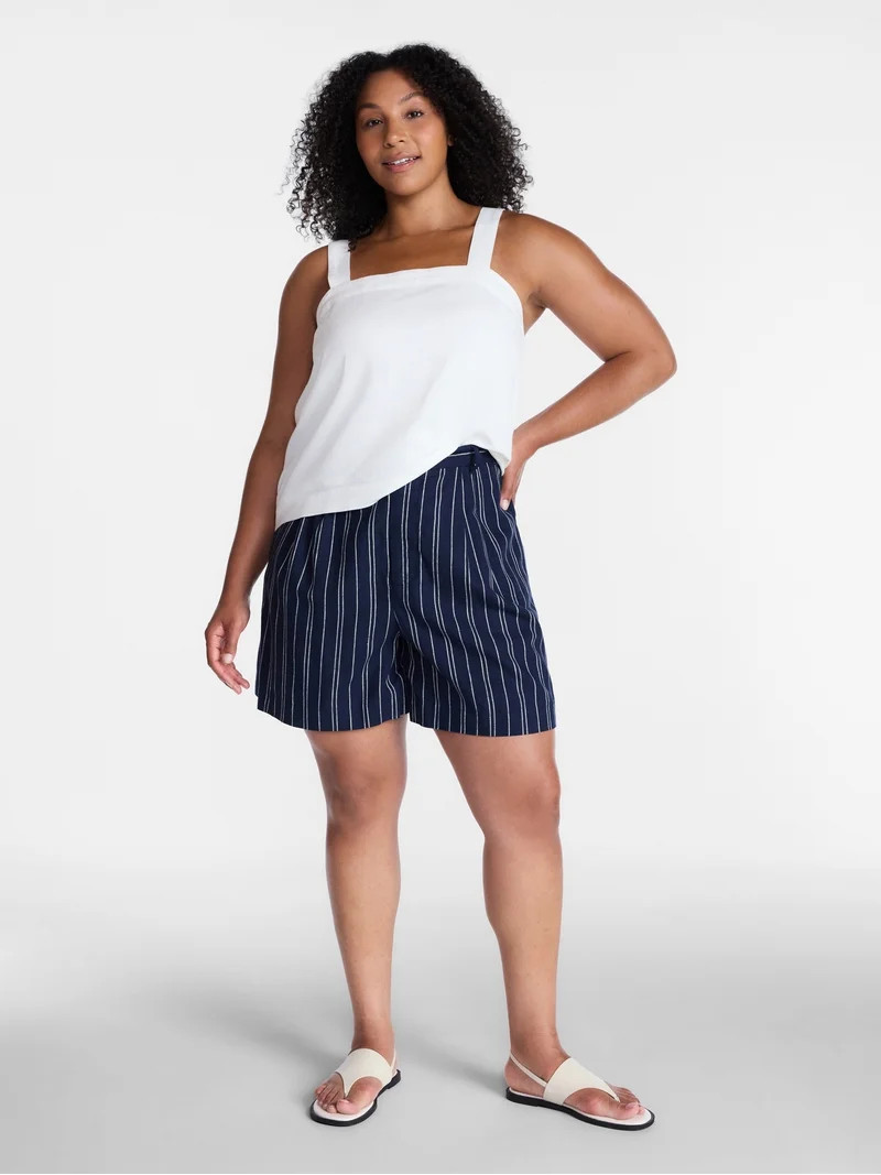 Time and Tru Women's Linen Blend Shorts, 5" Inseam, Sizes XS-XXXL | Walmart (US)