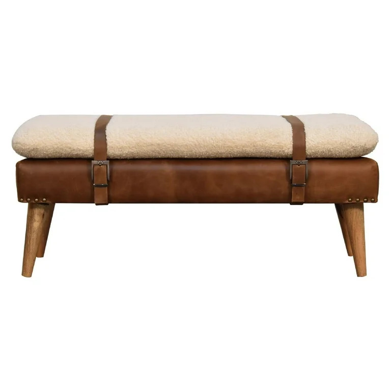 Lesuto Boucle Buffalo Hide Leather Bench - Modern, Wood | Walmart (US)