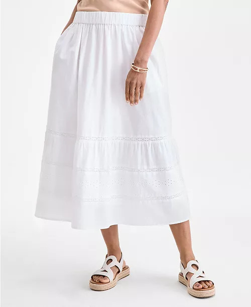 Style & Co Women's Cotton Lace Pull On Tiered Skirt, Exclusively at Macy's - Macy's | Macy's