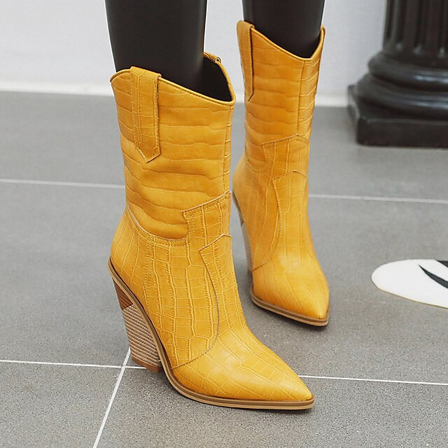 [$49.27] Women's Boots Cowboy Western Boots Chunky Heel Pointed Toe Mid Calf Boots Vintage Daily ... | Light in the Box