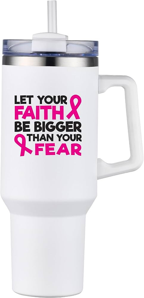 Breast Cancer Gifts for Woman - 40 oz Tumbler with Handle and Straw - Pink Ribbon - Travel Coffee... | Amazon (US)