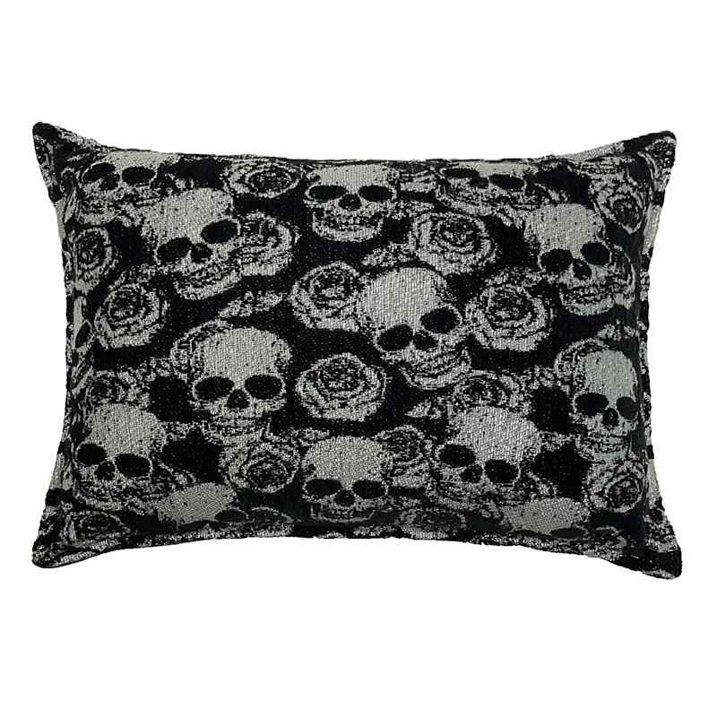 Skull Jacquard Throw Pillow, Black, Cotton | At Home