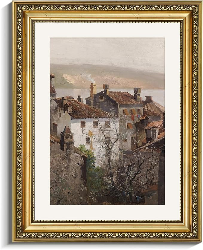 VIYYIEA Gold Framed Canvas Wall Art, European Towns Landscapes Art, Living Room Hallway Bedroom L... | Amazon (US)