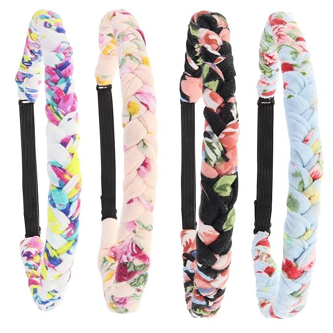 FROG SAC 4 Floral Headbands for Girls, Adjustable Braided Hairband Hair Accessories for Women, Te... | Amazon (US)