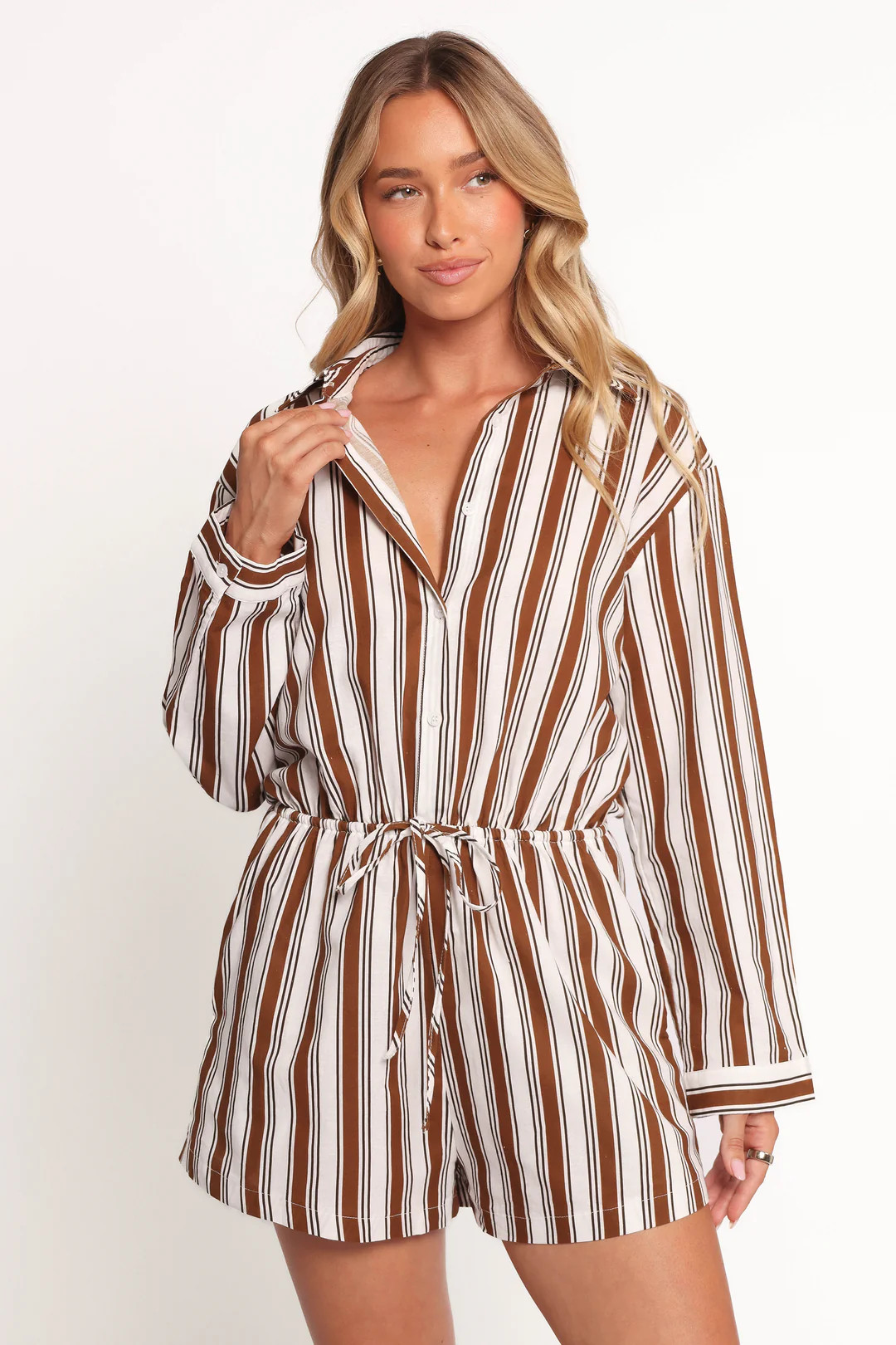 Beau Long Sleeve Playsuit - Chocolate Stripe | Petal & Pup (US)