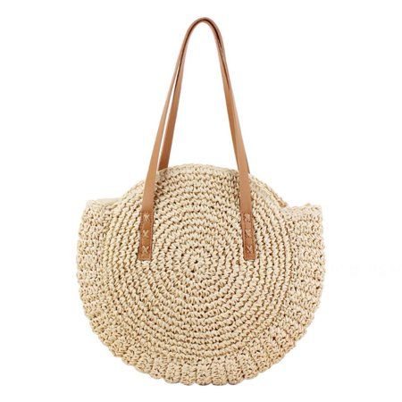 QING SUN Round Woven Bag - Summer Beach Bag Straw Straw Beach Bag Leather Off-White 43cm 62cm 23cm | Walmart (US)