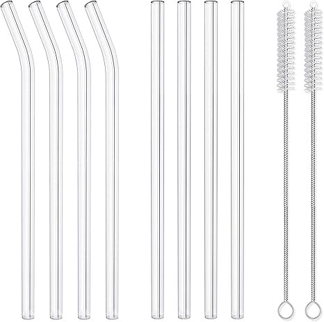 8 Pack Reusable Glass Drinking Straws - 10" x 10 mm - Smoothie Straws for Milkshakes, Frozen Drin... | Amazon (US)