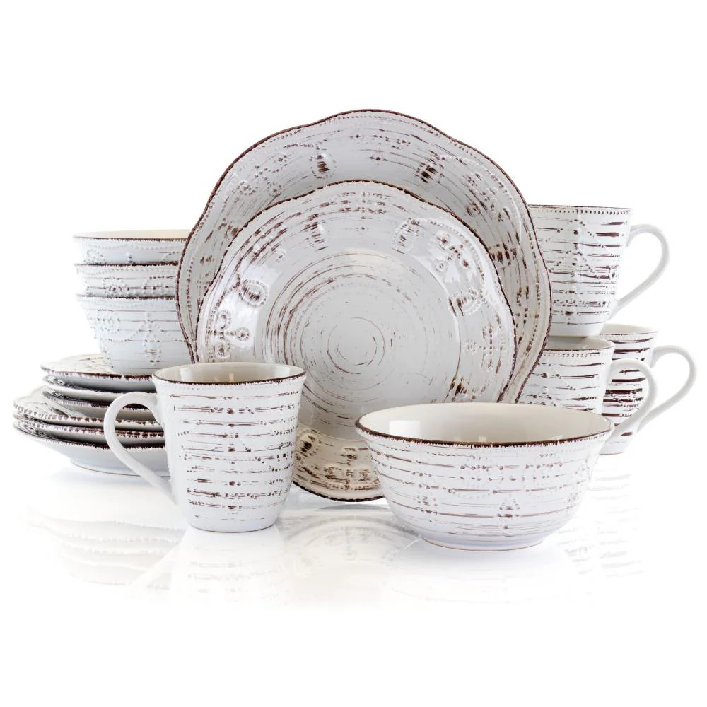 Elama 16 -Piece White Stoneware Dinnerware | 849113618M | Lowe's