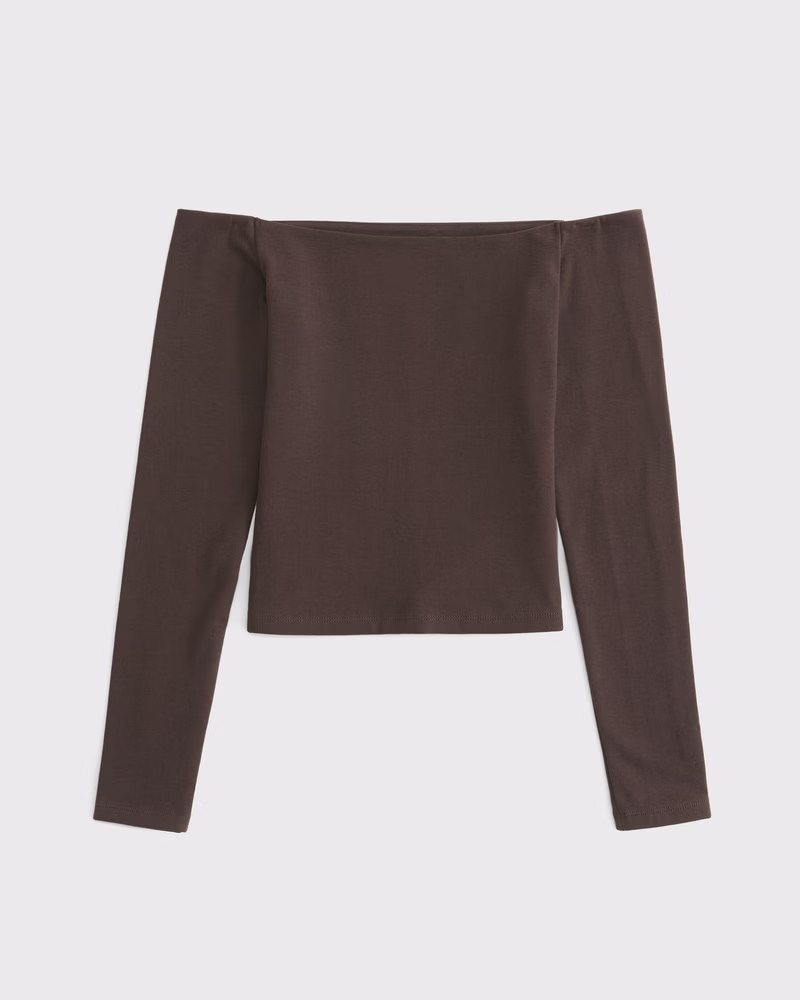 Long-Sleeve Cotton-Blend Seamless Fabric Off-The-Shoulder Top | Abercrombie & Fitch (US)